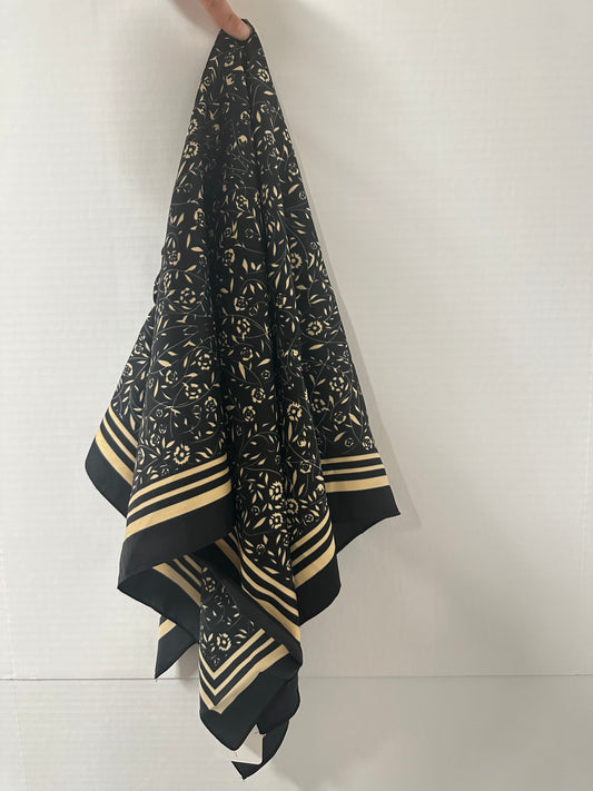 36" Scarf | Black & Tan Flower design