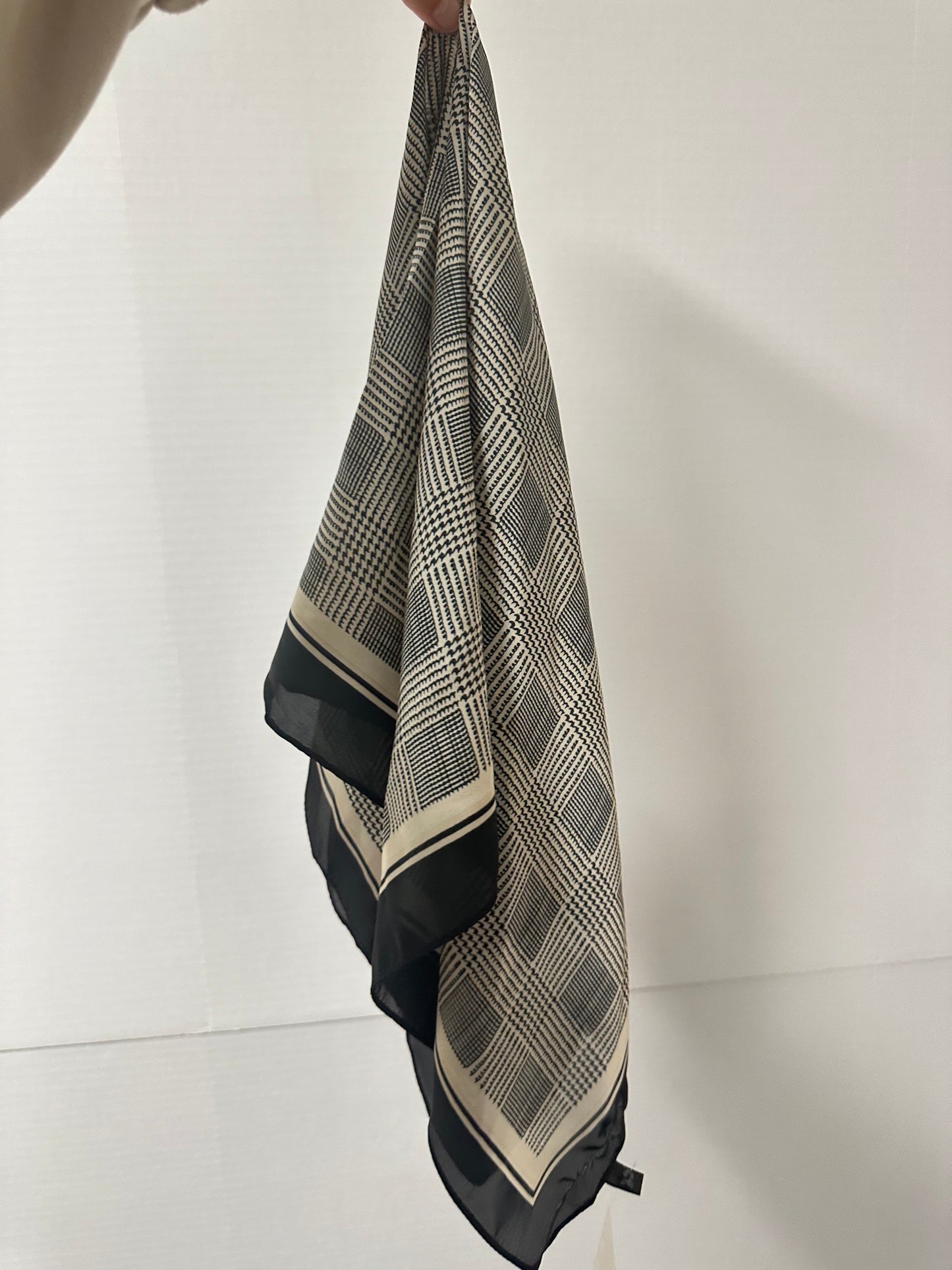 27" Scarf | Black & Beige Checkered Lines