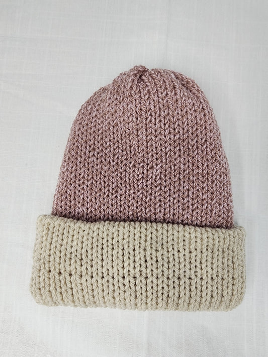 Pink and cream reversible beanie